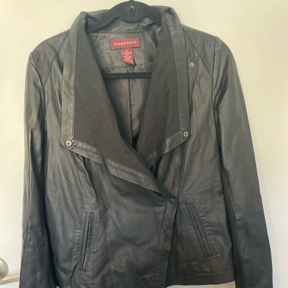 Bagatelle Drape Leather Jacket with Asymmetrical Closure - Picture 4 of 12
